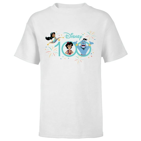 Disney 100 Anniversary Aladdin Jasmine Genie D100 - Short Sleeve T-Shirt for Kids - Customized-White
