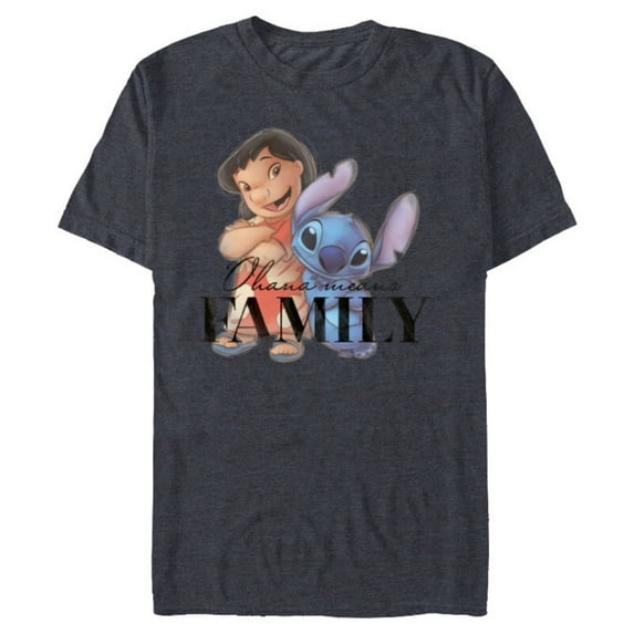 Disney 100 Anniversary Lilo & Stitch D100 Quote ‘Ohana - Short Sleeve Blended T-Shirt for Adults - Customized-Navy Heather