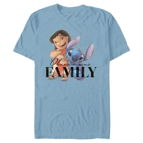 Disney 100 Anniversary Lilo & Stitch D100 Quote ‘Ohana - Short Sleeve Blended T-Shirt for Adults - Customized-Ocean Blue
