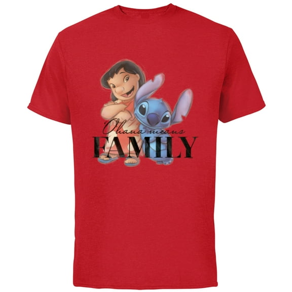 Disney 100 Anniversary Lilo & Stitch D100 Quote ‘Ohana - Short Sleeve Cotton T-Shirt for Adults - Customized-Red