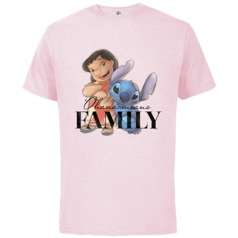 Disney 100 Anniversary Lilo & Stitch D100 Quote 'Ohana - Short Sleeve  Cotton T-Shirt for Adults - Customized-Soft Pink 