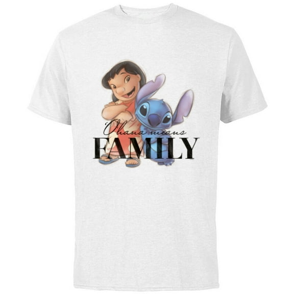 Disney 100 Anniversary Lilo & Stitch D100 Quote ‘Ohana - Short Sleeve Cotton T-Shirt for Adults - Customized-White