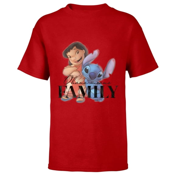 Disney 100 Anniversary Lilo & Stitch D100 Quote ‘Ohana - Short Sleeve T-Shirt for Kids - Customized-Red