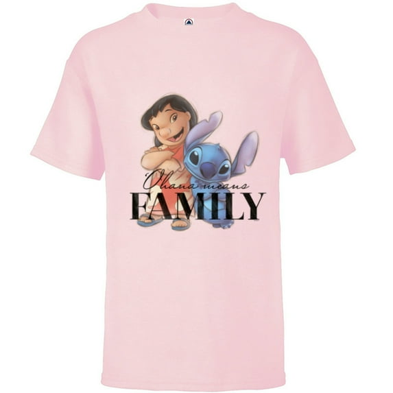 Disney 100 Anniversary Lilo & Stitch D100 Quote ‘Ohana - Short Sleeve T-Shirt for Kids - Customized-Soft Pink