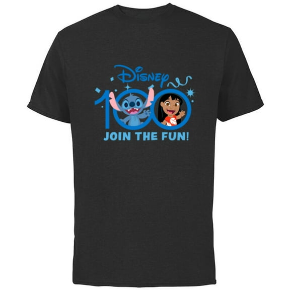 Disney 100 Anniversary Lilo & Stitch Join the Fun D100 Cute - Short Sleeve Cotton T-Shirt for Adults - Customized-Black