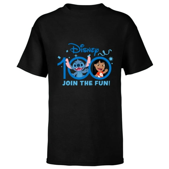 Disney 100 Anniversary Lilo & Stitch Join the Fun D100 Cute - Short Sleeve T-Shirt for Kids - Customized-Black