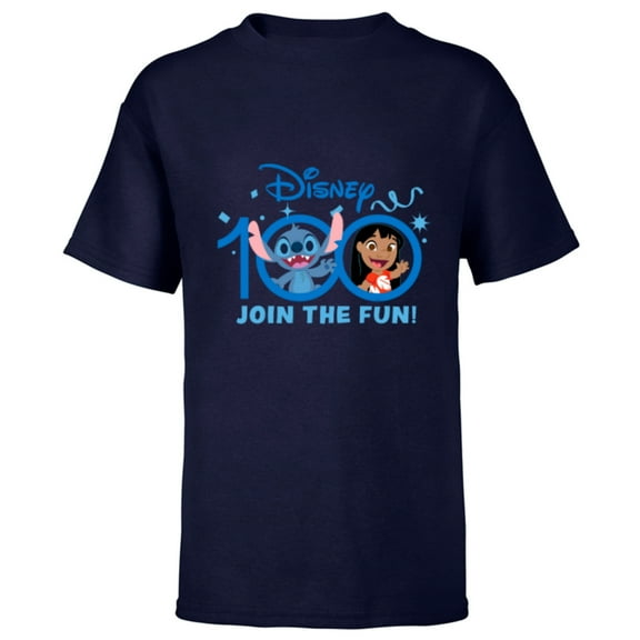 Disney 100 Anniversary Lilo & Stitch Join the Fun D100 Cute - Short Sleeve T-Shirt for Kids - Customized-Navy