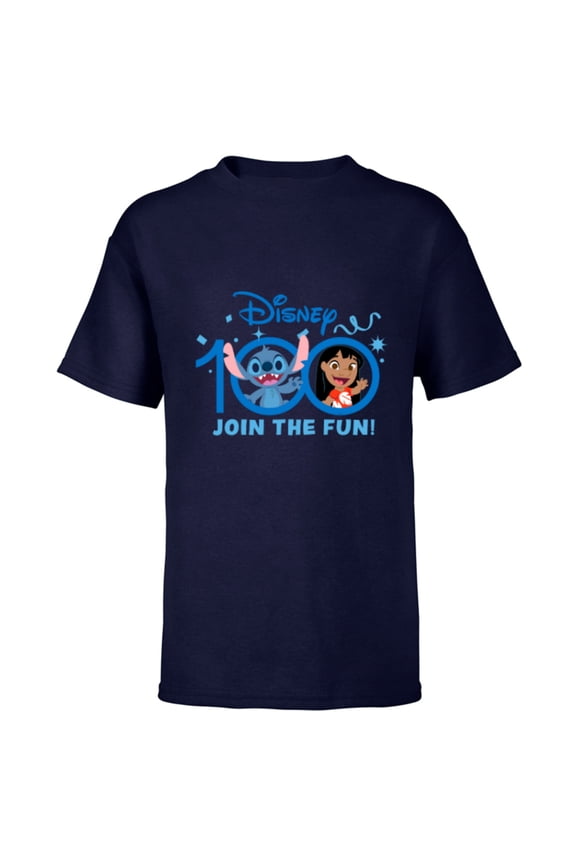 Disney 100 Anniversary Lilo & Stitch Join the Fun D100 Cute - Short Sleeve T-Shirt for Kids - Customized-Navy