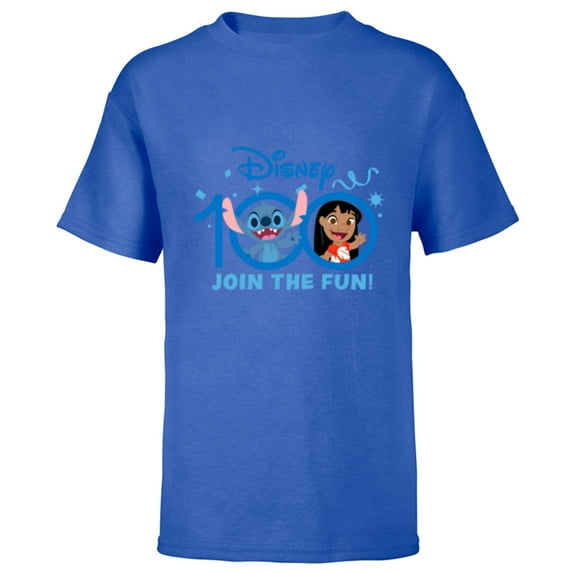 Disney 100 Anniversary Lilo & Stitch Join the Fun D100 Cute - Short Sleeve T-Shirt for Kids - Customized-Royal