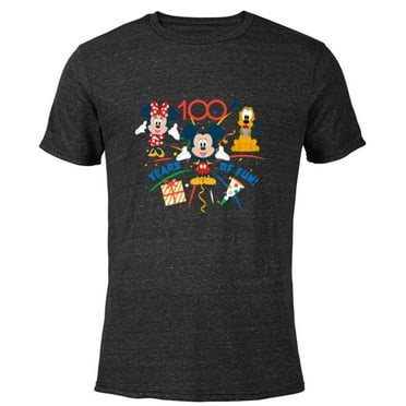 Disney 100 Anniversary Mickey Minnie Pluto 100 Years of Fun - Short Sleeve Blended T-Shirt for Adults - Customized-Black