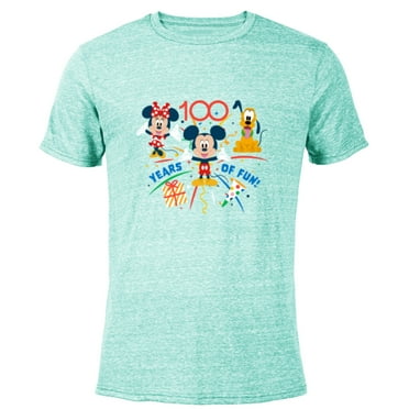 Disney 100 Anniversary Mickey Minnie Pluto 100 Years of Fun - Short Sleeve Blended T-Shirt for Adults - Customized-Ocean Blue