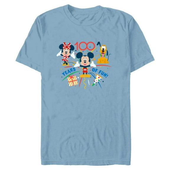 Disney 100 Anniversary Mickey Minnie Pluto 100 Years of Fun - Short Sleeve Blended T-Shirt for Adults - Customized-Ocean Blue