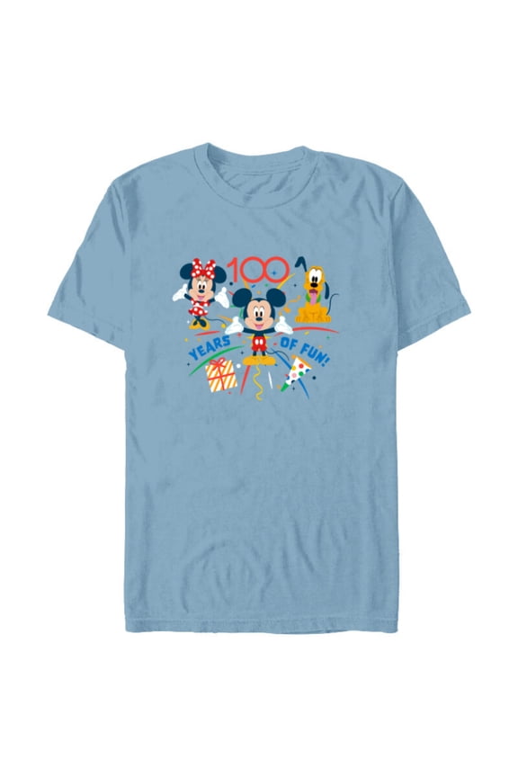 Disney 100 Anniversary Mickey Minnie Pluto 100 Years of Fun - Short Sleeve Blended T-Shirt for Adults - Customized-Ocean Blue