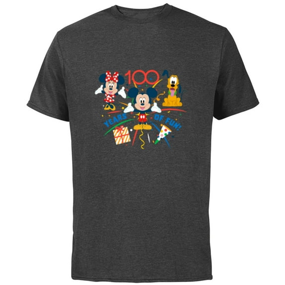 Disney 100 Anniversary Mickey Minnie Pluto 100 Years of Fun - Short Sleeve Cotton T-Shirt for Adults - Customized-Charcoal