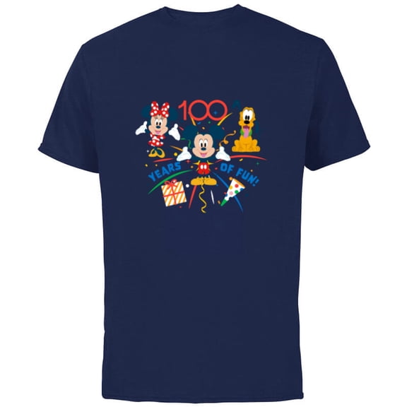 Disney 100 Anniversary Mickey Minnie Pluto 100 Years of Fun - Short Sleeve Cotton T-Shirt for Adults - Customized-Navy