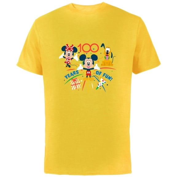 Disney 100 Anniversary Mickey Minnie Pluto 100 Years of Fun - Short Sleeve Cotton T-Shirt for Adults - Customized-Yellow