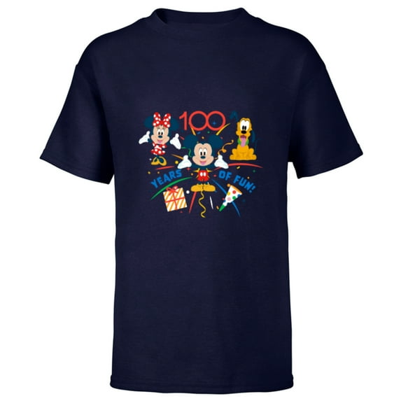 Disney 100 Anniversary Mickey Minnie Pluto 100 Years of Fun - Short Sleeve T-Shirt for Kids - Customized-Navy