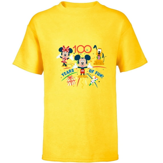 Disney 100 Anniversary Mickey Minnie Pluto 100 Years of Fun - Short Sleeve T-Shirt for Kids - Customized-Yellow
