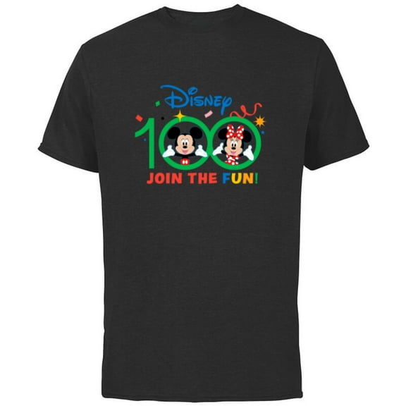 Disney 100 Anniversary Mickey and Minnie Join the Fun D100 - Short Sleeve Cotton T-Shirt for Adults - Customized-Black