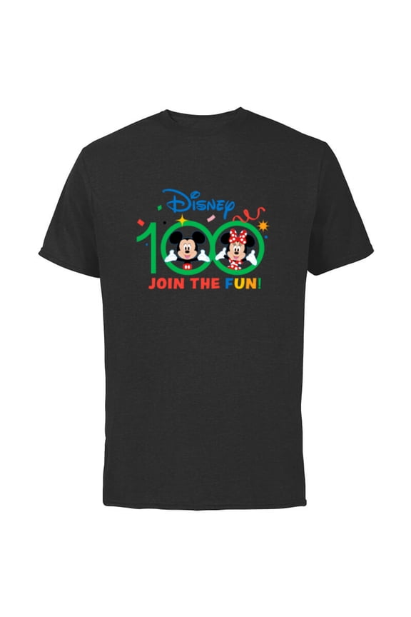 Disney 100 Anniversary Mickey and Minnie Join the Fun D100 - Short Sleeve Cotton T-Shirt for Adults - Customized-Black