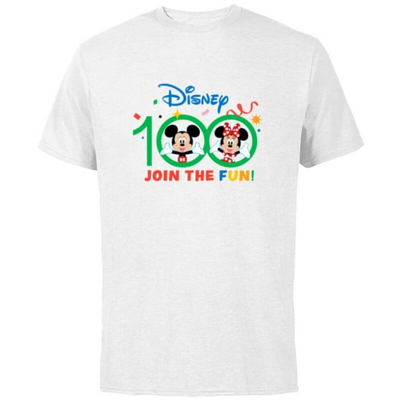 Disney 100 Anniversary Mickey and Minnie Join the Fun D100 - Short Sleeve Cotton T-Shirt for Adults - Customized-White