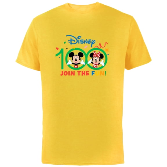 Disney 100 Anniversary Mickey and Minnie Join the Fun D100 - Short Sleeve Cotton T-Shirt for Adults - Customized-Yellow