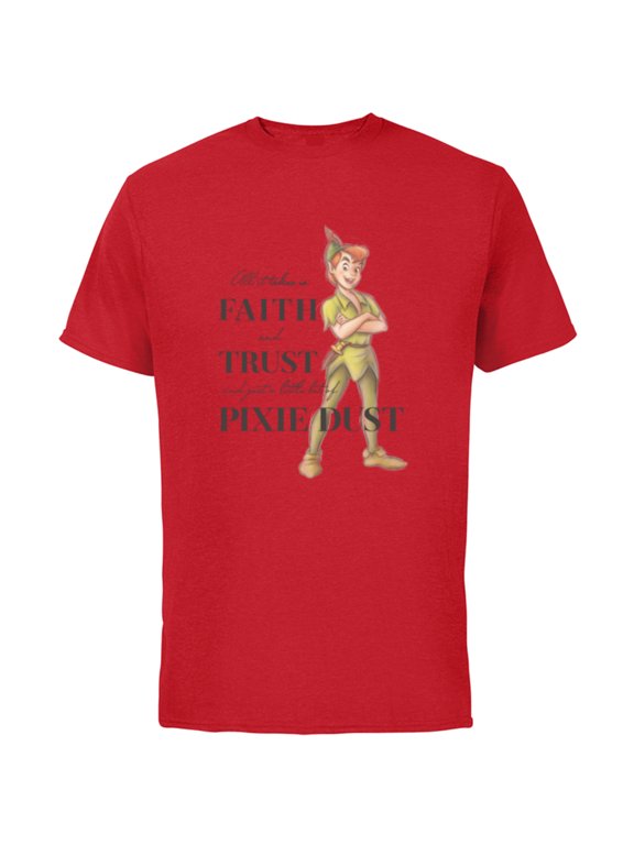 Disney 100 Anniversary Peter Pan D100 Quote Pixie Dust - Short Sleeve Cotton T-Shirt for Adults - Customized-Red