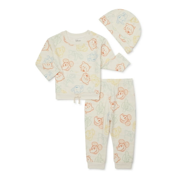 Disney 100 Baby Boy Top, Joggers and Hat, 3-Piece Set, Sizes 0/3 Months-24 Months