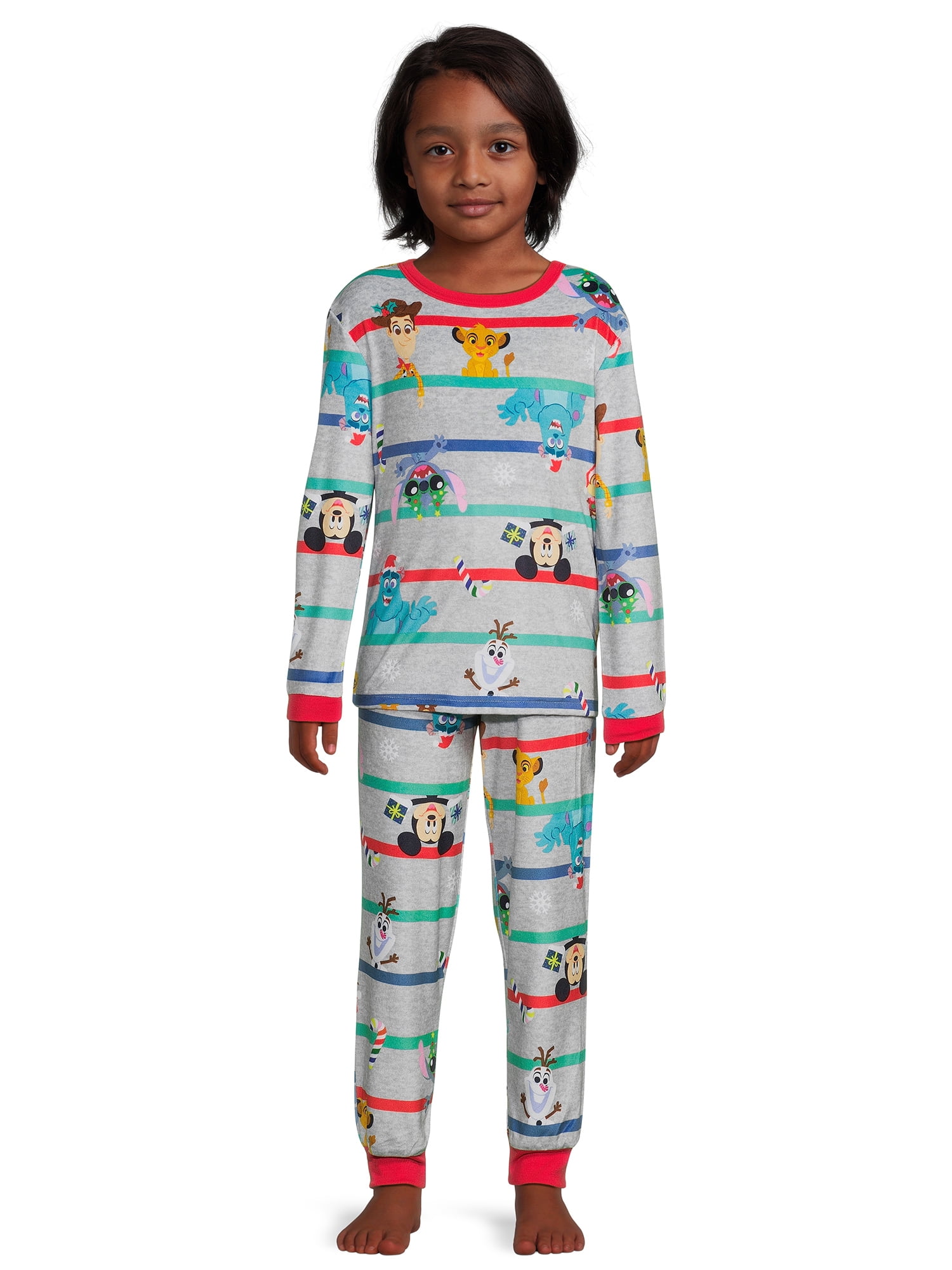 Disney 100 Boys Cute Stripe Long Sleeve Top and Pants 2 Piece Sleep Set Sizes 4 12