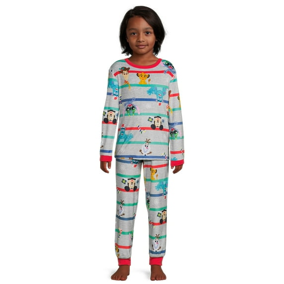Disney 100 Boys' Cute Stripe Long Sleeve Top and Pants, 2-Piece Sleep Set, Sizes 4-12
