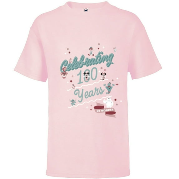 Disney 100 Celebrating 100 Years of Wonder Muted Cute D100 - Short Sleeve T-Shirt for Kids - Customized-Soft Pink