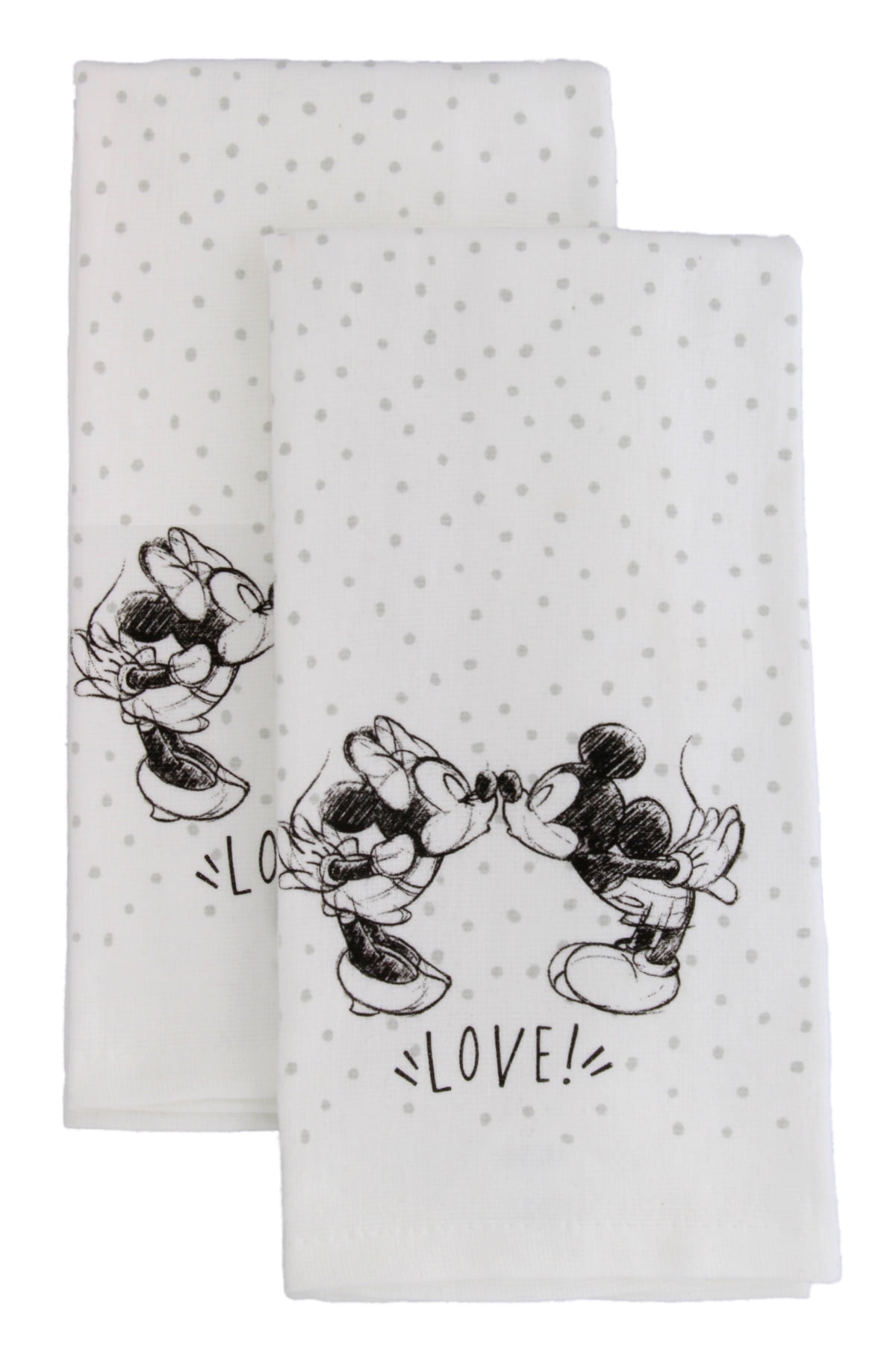Disney Cotton Kitchen Towels, 2pk, 16 x 28 Inches - Mickey & Minnie Love, White