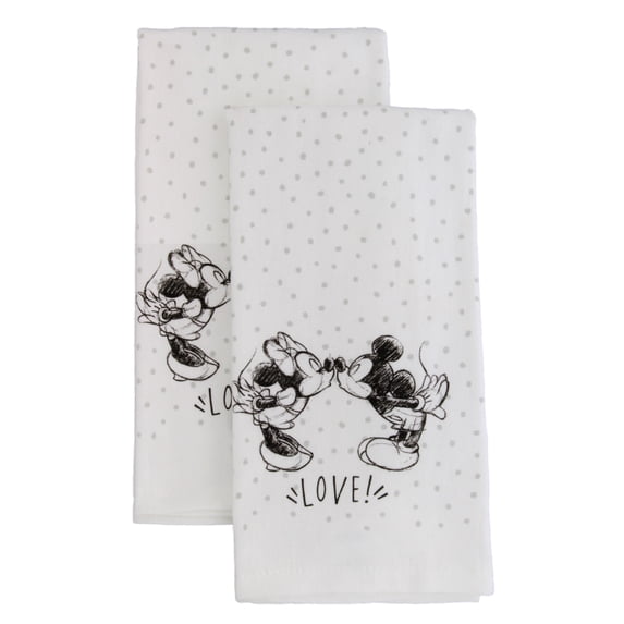 Disney 100% Cotton Kitchen Towels, 2 Pack, 16 x 28 Inches - Minnie & Mickey Kissing
