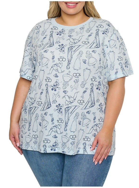 Disney 100 (D100) T-Shirt Women's Plus Size Mickey Mouse Snow White Nemo Dumbo