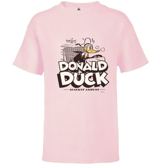 Disney 100 Donald Duck Quackin’ Around Retro Vintage D100 - Short Sleeve T-Shirt for Kids - Customized-Soft Pink