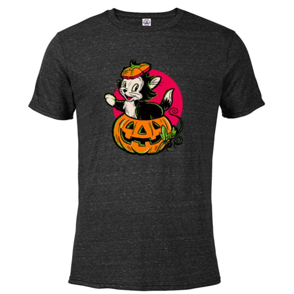 Disney 100 Figaro Jack-o’-Lantern Classic Halloween D100 - Short Sleeve Blended T-Shirt for Adults - Customized-Black Snow Heather