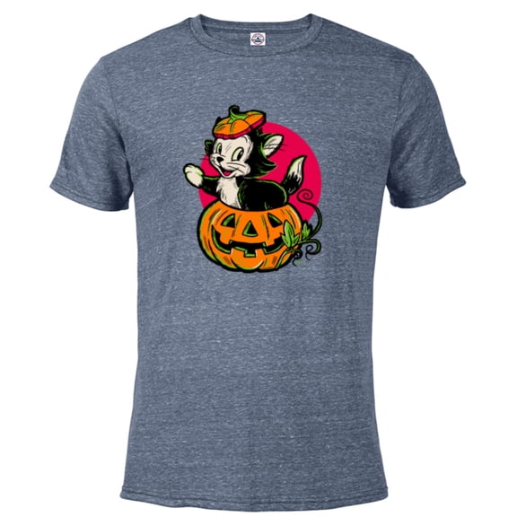 Disney 100 Figaro Jack-o’-Lantern Classic Halloween D100 - Short Sleeve Blended T-Shirt for Adults - Customized-Denim Snow Heather