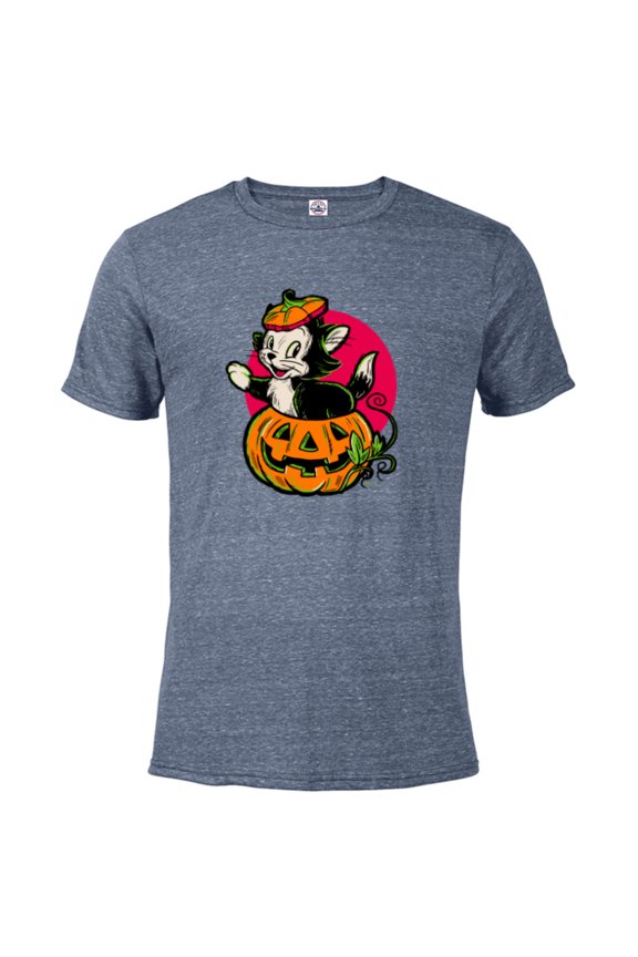 Disney 100 Figaro Jack-o’-Lantern Classic Halloween D100 - Short Sleeve Blended T-Shirt for Adults - Customized-Denim Snow Heather
