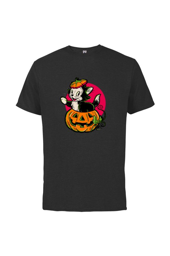 100 Figaro Jack-o’-Lantern Classic Halloween D100 - Short Sleeve Cotton T-Shirt for Adults - Customized-Black
