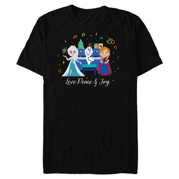 Disney 100 Frozen Christmas Elsa Anna Olaf Love Peace & Joy - Short Sleeve Blended T-Shirt for Adults - Customized-Black