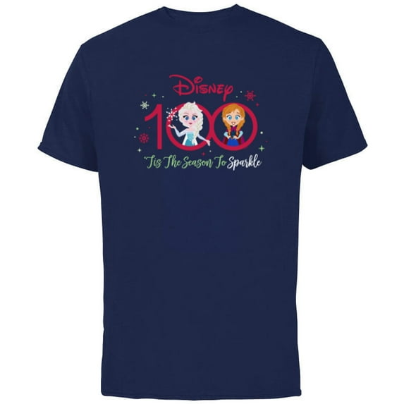 Disney 100 Frozen Elsa Anna Christmas the Season to Sparkle - Short Sleeve Cotton T-Shirt for Adults - Customized-Navy