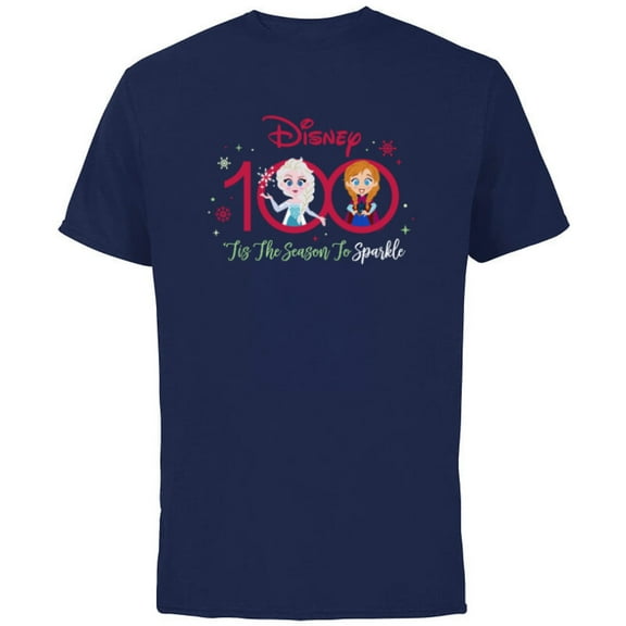 Disney 100 Frozen Elsa Anna Christmas the Season to Sparkle - Short Sleeve Cotton T-Shirt for Adults - Customized-Navy