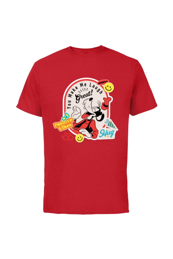 Disney 100 Goofy You Make Me Laugh Happy Faces Stickers D100 - Short Sleeve Cotton T-Shirt for Adults - Customized-Red
