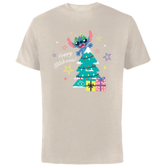 Disney 100 Lilo & Stitch Christmas Happy Stitchmas! - Short Sleeve Cotton T-Shirt for Adults - Customized-Natural