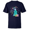 thumbnail image 1 of Disney 100 Lilo & Stitch Christmas Happy Stitchmas! - Short Sleeve T-Shirt for Kids - Customized-Navy, 1 of 5