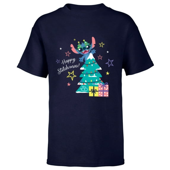 Disney 100 Lilo & Stitch Christmas Happy Stitchmas! - Short Sleeve T-Shirt for Kids - Customized-Navy