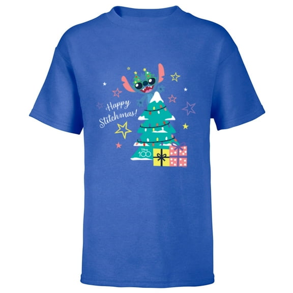 Disney 100 Lilo & Stitch Christmas Happy Stitchmas! - Short Sleeve T-Shirt for Kids - Customized-Royal