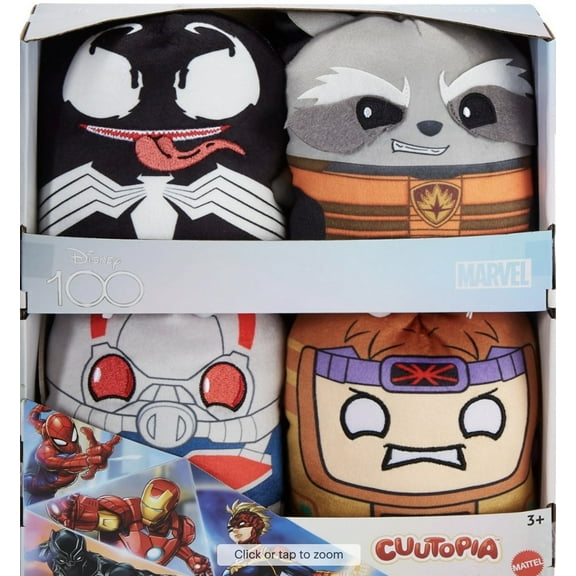 Disney 100 Marvel Cuutopia Set of 4 Plush Figures, Instant Collection of 5-inch Soft Rounded Pillow Toys Inspired by Fan-Favorite Characters