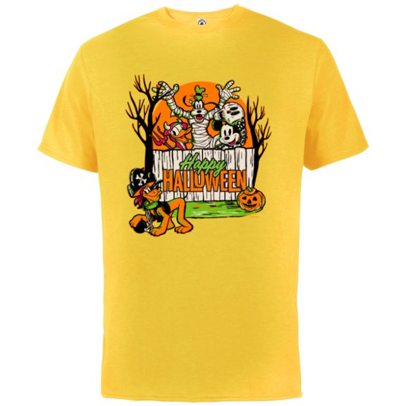 Disney 100 Mickey Donald Goofy & Pluto Happy Halloween D100 - Short Sleeve Cotton T-Shirt for Adults - Customized-Sunflower