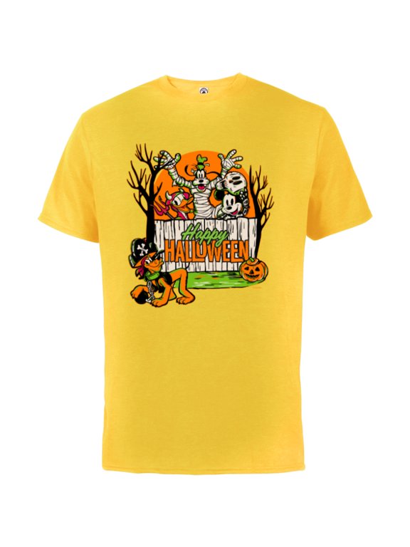 Disney 100 Mickey Donald Goofy & Pluto Happy Halloween D100 - Short Sleeve Cotton T-Shirt for Adults - Customized-Sunflower
